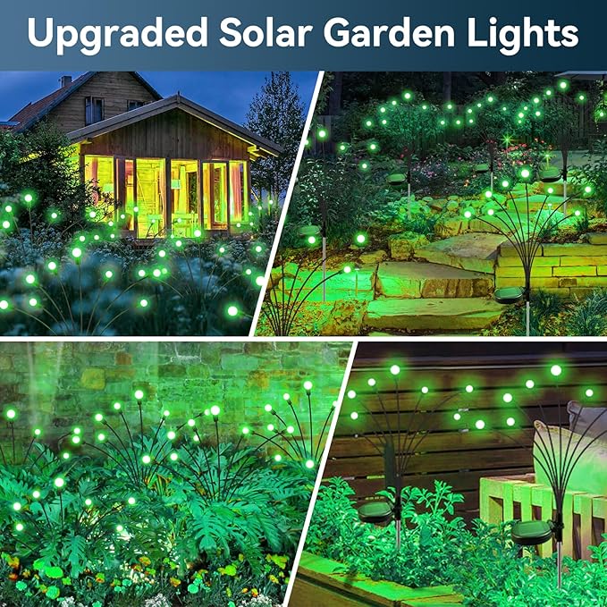 Solar Garden Lights Outdoor Waterproof, 2 Pack 16 LED Swaying Firefly Lights Outdoor Decor Light for Pathway Party Christmas Decoration, Unique Gifts for Women, Green