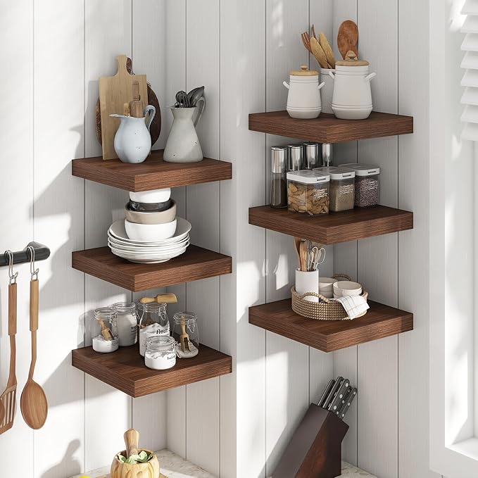 12 Inch Floating Shelves for Wall with Invisible Brackets Set of 3, 12"D Engineered Wood Wall Shelves with Wood Grain for Living Room, Bedroom, Bathroom, Kitchen Decor and Storage, Walnut Finish