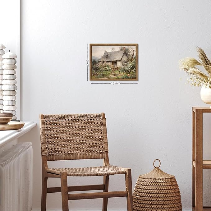 Framed Farmhouse Wall Decor, Country Cottage Pictures Wall Art, Pastoral Nature Landscape Canvas Print, Vintage Farm House Oil Painting Artwork for Bedroom Living Room – 8x10 inch