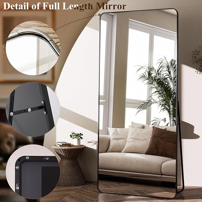 BEAUTYPEAK Black Full Length Mirror, 76"x34" Rounded Corner Floor Mirror Standing Hanging or Leaning Against Wall, Suitable for Bedroom or Dressing Room