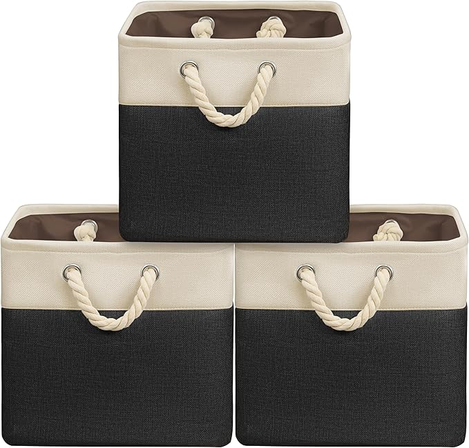 Simple Houseware Fabric Storage Cubes, 13" x 13" Storage Bin, 3 Pack, Black