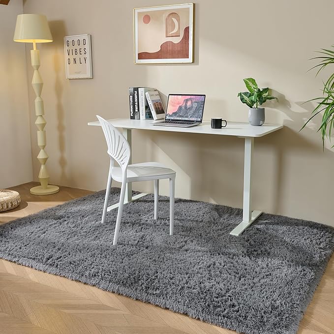 Fluffy Area Rugs for Bedroom - Soft Plush Shag Rug for Living Room Nursery Kids Room - Non Slip Fuzzy Shaggy Floor Carpets for Girls Boys Play Room Dorm Decor (Grey, 4' x 6')