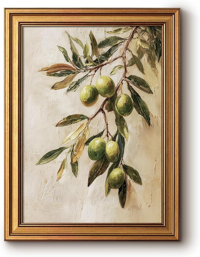 Bzstyleart Vintage Wall Art Decor for Bedroom, Oil Painting Olive Branch Botanical Wall Art, Vintage Botanical Painting, Room Decor Aesthetic for Kitchen, 12 x 16 Inch