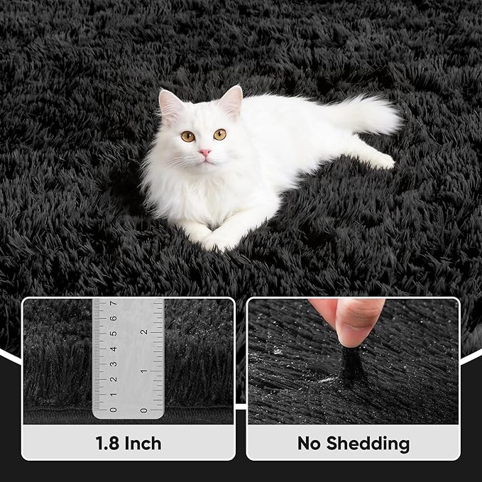 8x10 Area Rugs for Living Room Bedroom: Soft Fluffy Black Shag Upgrade Non-Slip High Pile Carpet Large Fuzzy Plush Indoor Floor Decor Shaggy Rug for Kid Boys Girls Dorms Playroom Nursery Modern Home