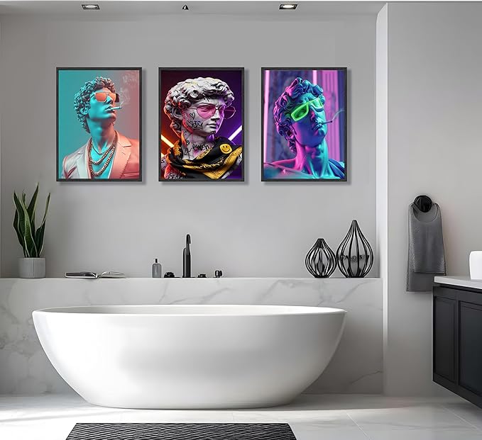 FJKLRP 3pcs Cyberpunk David Wall Art Neon Graffiti Canvas Prints poster Modern Pop Art Canvas Wall Decor for Living Room Gaming Room Bedroom Decoration Unframed