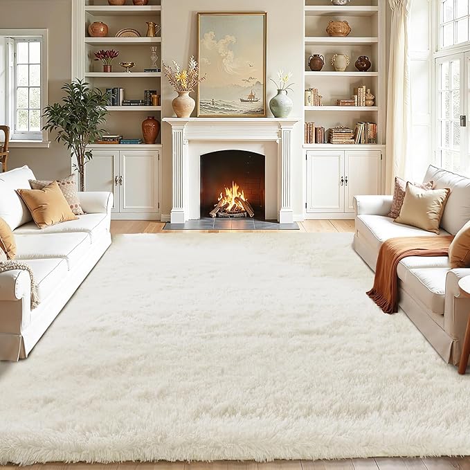 Fluffy Area Rugs for Bedroom - Soft Plush Shag Rug for Living Room Nursery Kids Room - Non Slip Fuzzy Shaggy Floor Carpets for Girls Boys Play Room Dorm Decor (White, 6' x 9')