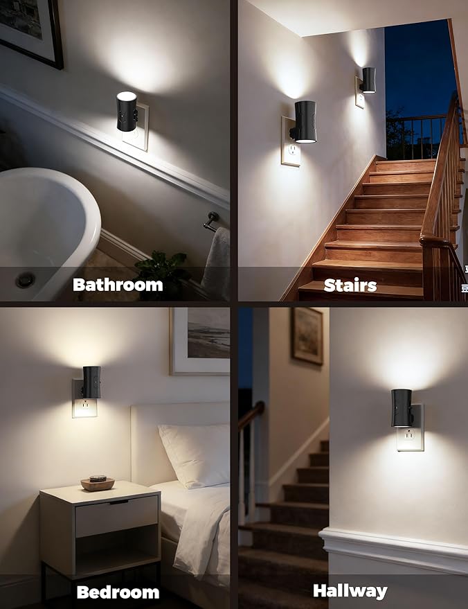 fesnne Night Light, 2-Pack Dimmable Plug-in Night Light with Auto On/Off & 90°Rotatable Plug, 0-100LM Adjustable Brightness,1W Ultra Low Energy for Bedroom, Hallway, Bathroom, Kids Room, White