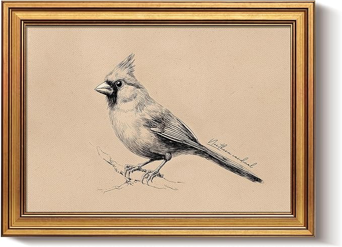 Bzstyleart Vintage Wall Art Decor, Framed Bird Wall Decor Painting for Living Room, Sketch Yili State Bird Animal Canvas Prints Home Decor Aesthetic for Bedroom Bathroom, 12L x 16W
