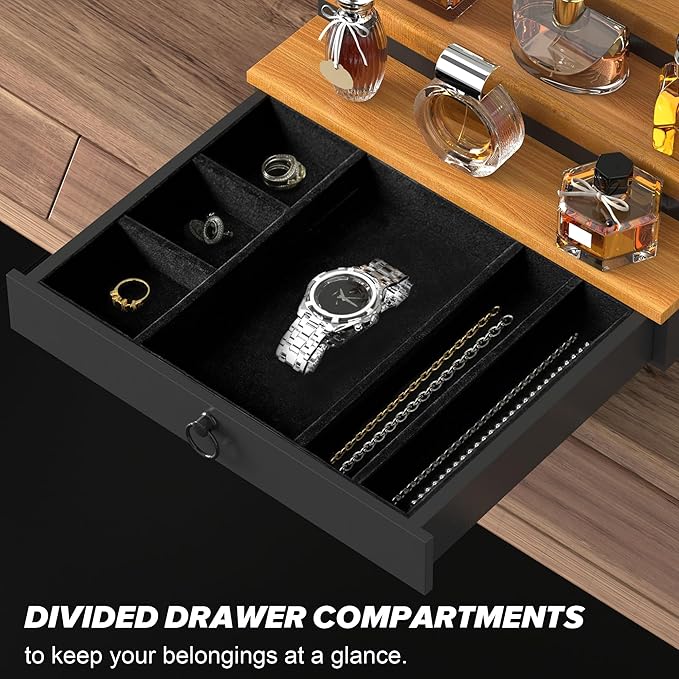 upcessory Cologne Organizer for Men, 3 Tier Wood Perfume Organizer with Felt Lining Drawer and Hidden Compartment Perfume Display Holder, A gift for men