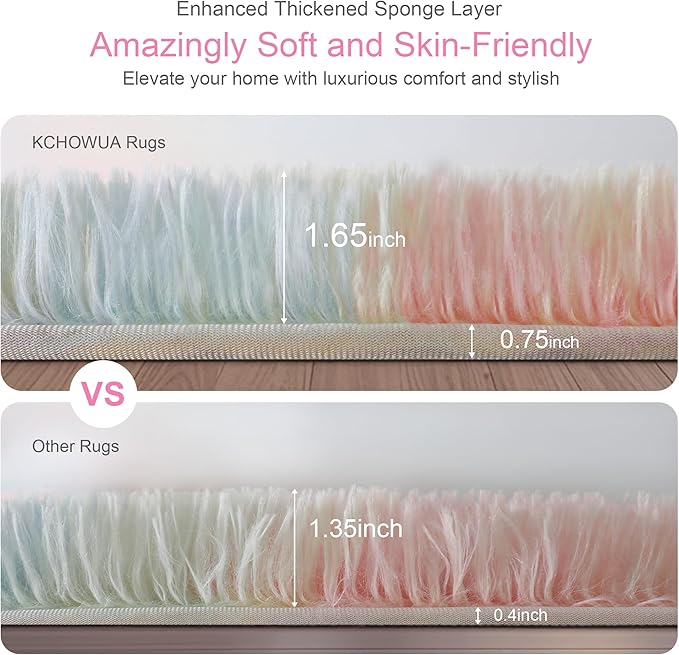 KICHOWUA Thick Area Rug 5x7 Rainbow Fluffy Shag for Girls Bedroom,Ultra Soft Unicorn Plush Fuzzy Washable Thickened Non-Slip Carpet, Pastel Furry Shaggy Rug for Living Room Kids Boys Nursery Dorm
