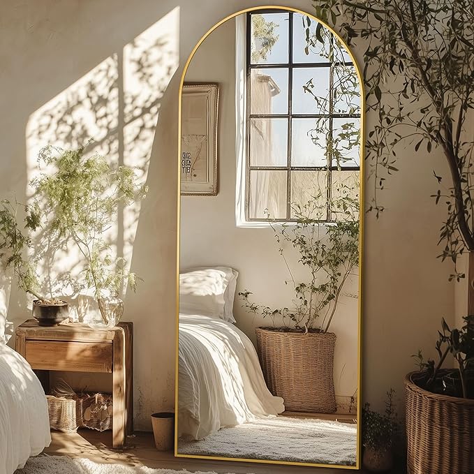 Full Length Mirror, 59"x19" Oversized Arched Mirror Large Standing Mirrors, Tall Mirrors Body Floor Mirror for Bedroom Living Room Aluminum Frame, Gold