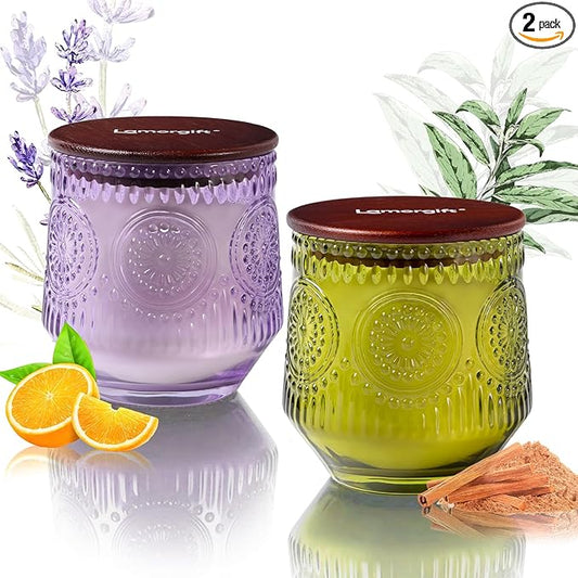 2 Pcs Soy Wax Scented Jar Candles Set, Sandalwood Sage & Citrus Lavender- Scented Candles for Home, 7.5oz Each, Up to 52 Hours Burn Time, Decorative Aromatherapy Candle for Relaxation & Luxury Gifting