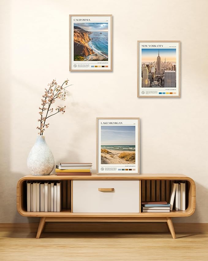HesenDot Natural OAK Wood Coastal California Refers Framed Wall Art,12x16in Natural Seascape Canvas Wall Print,Classic Urban Landmark Wall Decor for Living Room,Bedroom,Office Gallery Gifts Set of 1