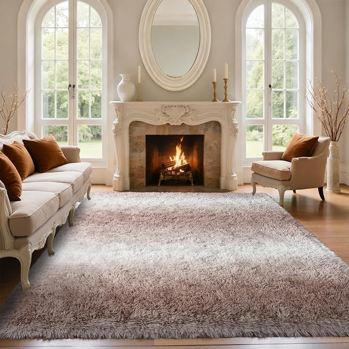 Area Rugs for Living Room 6x9 Feet, Soft Fluffy Shagg Plush Bedroom Rug Non-Slip,Large Carpet for Nursery Kids Dorm Home Decor Gradient Beige