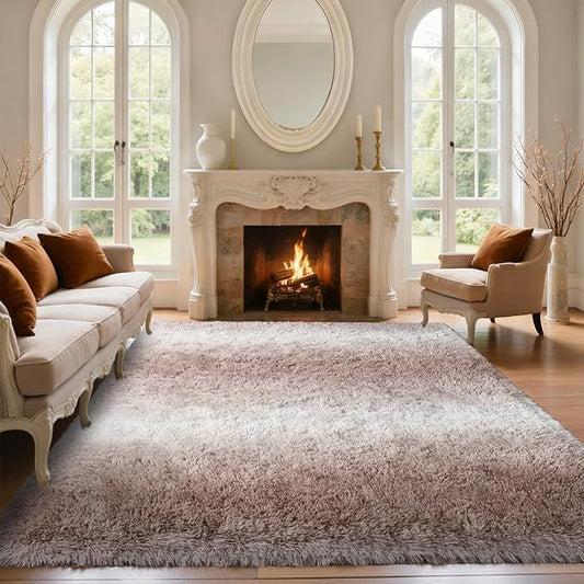 Area Rugs for Living Room 6x9 Feet, Soft Fluffy Shagg Plush Bedroom Rug Non-Slip,Large Carpet for Nursery Kids Dorm Home Decor Gradient Beige