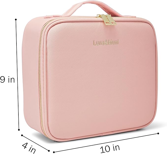 (Case Pink) Portable Travel Case Makeup Organizer Storage Bag Makeup Case Makeup Bag With Led Light Mirror