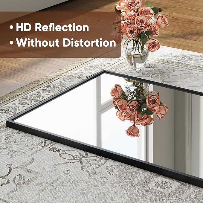Antok 48''x 14'' Full Length Mirror Over Door, 4-in-1 Standing Leaning Wall Mounted, Adjustable Hanging Mirror for Bedroom Living Room, Black, Rect Corner