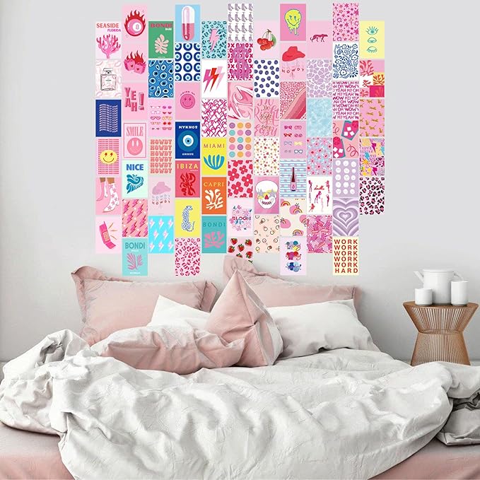 KBKBART 70pcs Preppy Room Decor, Aesthetic Pictures, Cute Trendy Pink Photo Collage Kit 4"x6" Hot Pink Preppy Wall Art Posters/Things for Teen Girls Bedroom Dorm