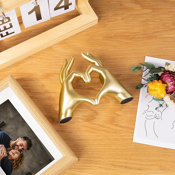 Gold Decor Living Room - Small Shelf Decor Aesthetic - Heart Hands Sculpture - Teen Girls Bedroom Knick Knacks - Cute Home Shelves Accent - Table Statue Love Decorations Gift (Gold (Open Hand), Small)