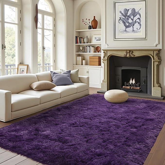 5x8 Ft Purple Rugs for Bedroom Living Room, Soft Modern Indoor Fuzzy Shaggy Area Rug, Non-Slip Fluffy Furry Rug for Teen Girls and Boys,Nursery Kids Room Dorm Home Decor, High Pile Plush Floor Carpet