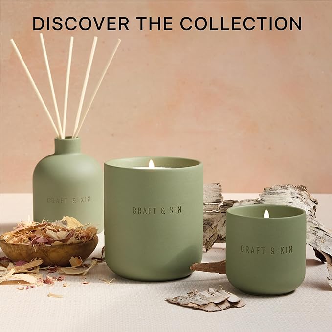 Craft & Kin Scented Candles - White Birch & Cedar | 10oz Soy Blend with Cotton Wick | Long-Lasting Holiday Candles, 40-Hour Burn | Ceramic Jar, Perfect & Winter Home Scent