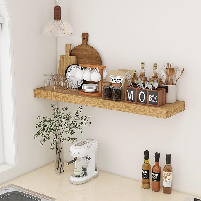 FLYJOE 48 Inch Oak Floating Shelf | 12 Inch Deep Floating Shelves Set of 1 | 48" D x 12" D Rustic Wood Shelves for Wall | Deep Oak Shelves for Living Room Bathroom Laundry Room Kitchen
