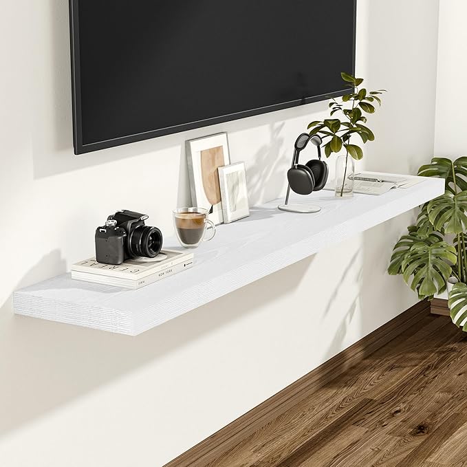 Vivelove White Floating Shelves 12 Inches Deep, 47.2x12 Floating Shelves for Wall with Invisible Brackets, Room Shelves for Living Room Bedroom Kitchen Office, Set of 2
