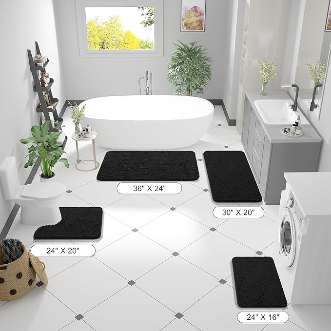 OLANLY Large Bathroom Rugs 47x32, Extra Soft Absorbent Chenille Bath Rugs, Rubber Backing Quick Dry, Machine Washable Bath Mats for Bathroom Floor, Tub and Shower, Home Decor Accessories, Black