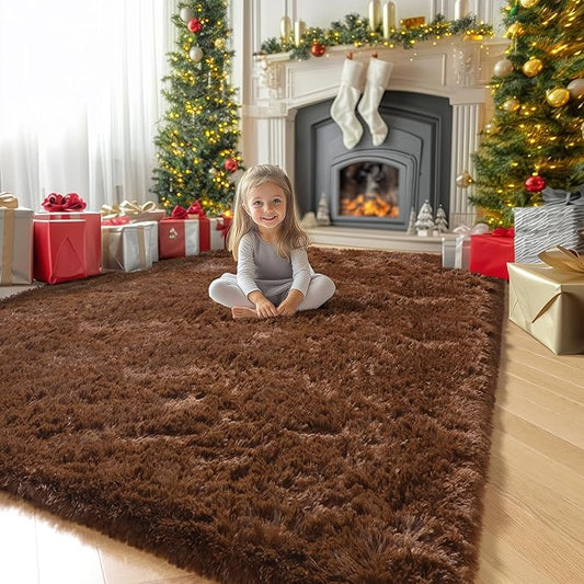 Amdrebio Dark Brown Area Rugs for Bedroom Living Room, 5x7 Fluffy Shaggy Plush Rugs for Kids Room Decor Aesthetic, Fuzzy Furry Chocolate Coffee Modern Cool Carpet for Classroom Playroom Dorm Nursery