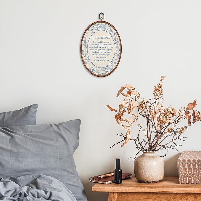 KSDUT Christian Wall Decor Art - Blue Flower Trendy Retro Wall Art Canvas Frame Hanging Prints, Bible Verse Preppy Oval Wall Art Decor for Grandmillennial Home Bedroom Decorations 8.6"x11.4"