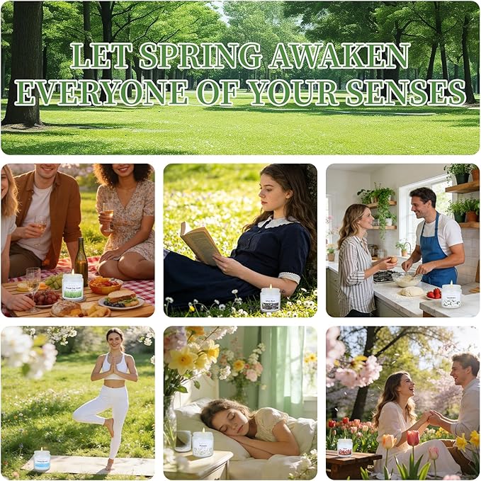 Spring Candle Set, 6 Pack Floral Scented Candles, 21 oz Soy Candles for Home Scented, Spring Gifts for Women & Men, Freesia/Rose/After Rain/Gardenia/Fresh Cut Grass/Ocean Breeze