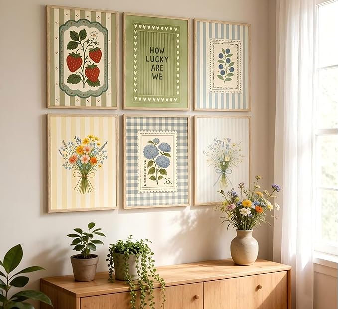 6Pcs Vintage Floral Poster Wall Art Cottagecore Botanical Painting Picture Wall Decor Vintage Botanical Posters Print Artwork for Girls' Room Bedroom Livingroom Home Decoration Unframed