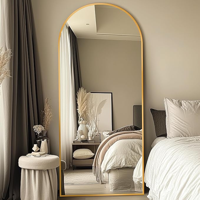 Full Length Mirror, 71"x28" Oversized Arched Mirror Large Standing Mirrors, Tall Mirrors Body Floor Mirror for Bedroom Living Room Aluminum Frame, Gold