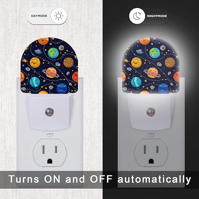 Space Planets Night Light,Solar System Night Lights Plug into Wall, Dusk to Dawn Sensor LED Lamp 0.5W for Boys/Girls/Women/Men Decorations Room 0.5W Sleep Friendly