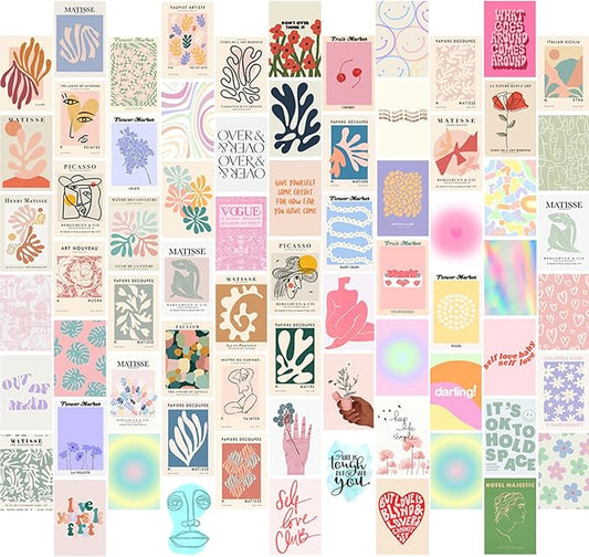 KBKBART 70pcs Danish Pastel Wall Collage Kit Aesthetic Pictures, Cute Danish Pastel Posters Matisse Wall Art Prints Preppy Room Decor 4"x6" for Teens Girls Women Dorm Bedroom