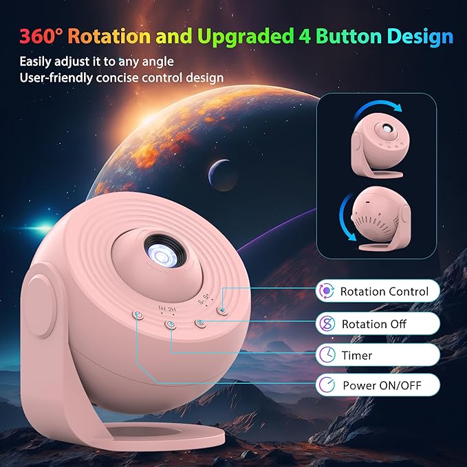 Galaxy Projector for Bedroom Pro Version, Upgraded Film Disc Star Projector for Kid 12 in 1 Planetarium Projector HD Image Adjustable Knob 360° Rotating 1/2h Timer Simple 4-Button Control