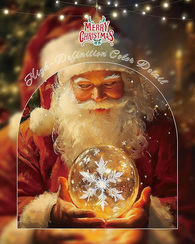 Bzstyleart Vintage Wall Art Decor, Vintage Chiristmas Wall Art Framed, 12 x 16 Inch Framed Christmas Decorations Indoor Winter Decor, Christmas Santas Claus Holding a Glass Ball