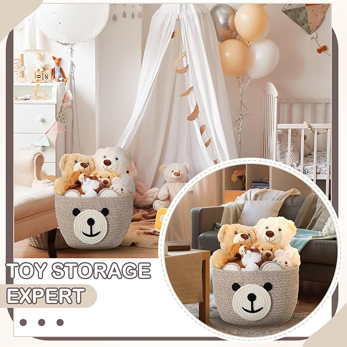 Zopeal Easter Bear Basket 13" D x 9.5" H for Nursery Cotton Rope Woven Bear Gift Empty Storage Basket with Handles Animal Hamper for Baby Shower Laundry Bathroom Home Decorative
