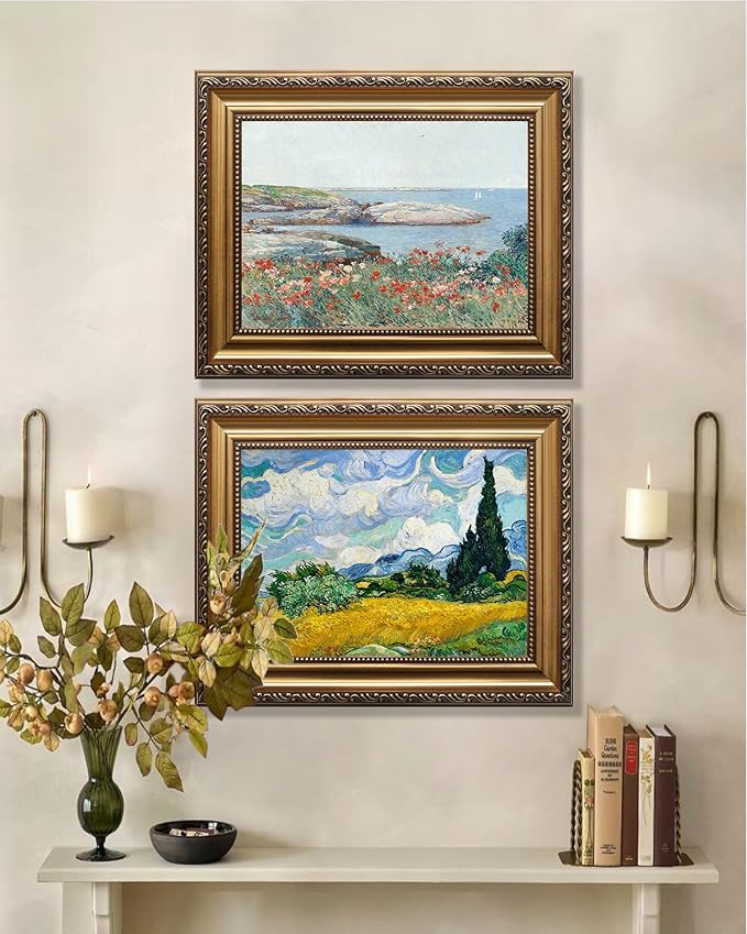 KBKBART Gold Framed Van Gogh Wall Art, Vintage Abstract Wheat Field with Cypress Canvas Impressionist Oil Painting, Farmhouse Country Landscape Wall Decor, Van Gogh Famous Artist Poster for Room Aesthetic, Vintage Art Prints for Bedroom Living Room, Ga...