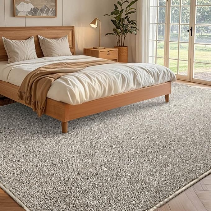 FinRèc Low Pile 5x7 Area Rugs for Bedroom Living Room, Thin Rug Solid Color, Non-Slip Carpet Indoor for Home Decor (Greige/White)