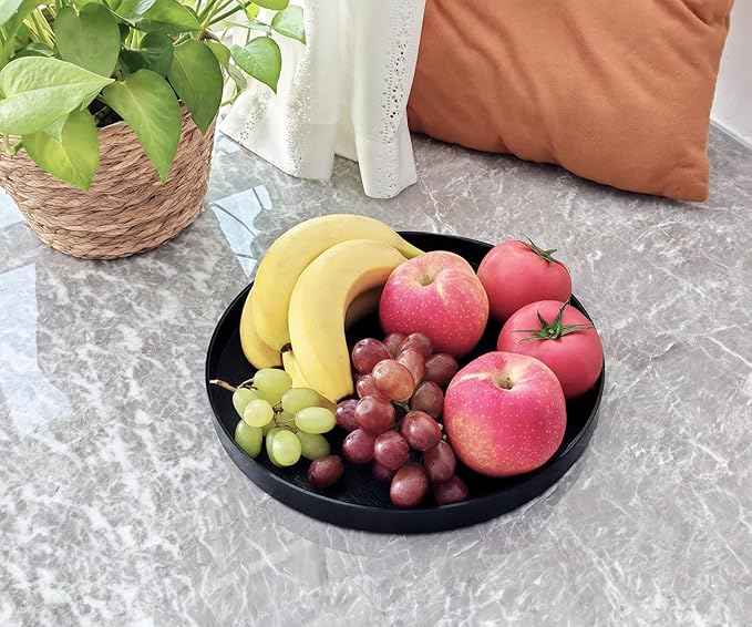 Round Black Serving Tray (11 inch) - Bathroom Countertop, Kitchen Decor, Vanity & Coffee Table Tray | Farmhouse Modern Boho, Organizer Tray