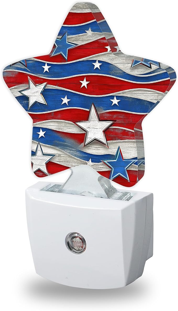 Flag Night Lights Plug Into Wall Decorative,Stars Nightlight with Dusk Sensor for Bathroom,Kitchen,Entryway,Room Accent,Gifts