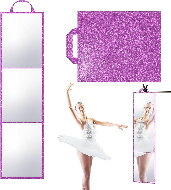 Foldable Full Length Mirror, 2-in-1 Wall Mounted or Tabletop Mirror, Portable Travel Mirror with Handle for Dance Home Bedroom Wardrobe Stage Makeup Checks Camping Outdoor Use (47" x 12.5", Tri-Fold)