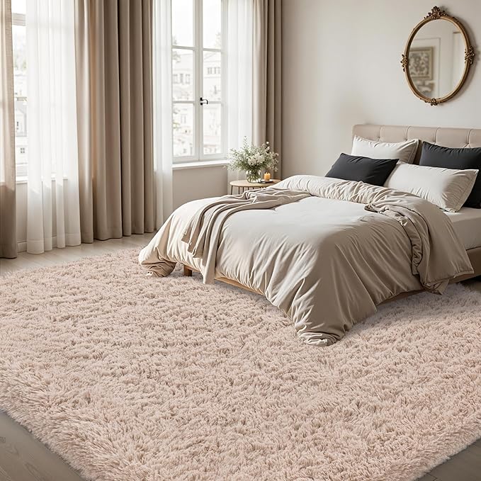 5x7 Area Rug for Living Room:Ultra Soft Fluffy Shag Beige Rugs,Large Fuzzy Plush Indoor Non Slip Carpet Washable Rug for Bedroom Kids Nursery Office Dorm Modern Decor(Beige 5'x7')