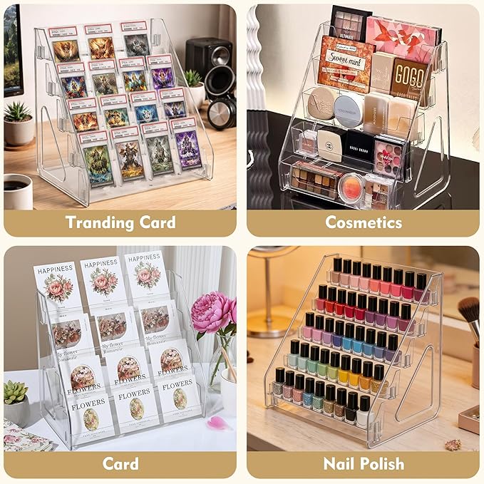 5-Tier Clear Acrylic Brochure Holder, Countertop Pamphlet Display Stand & Literature Organizer, Transparent Tiered Desk Rack for Flyers, Booklets, Greeting Cards,Easy Tool-Free Assembly