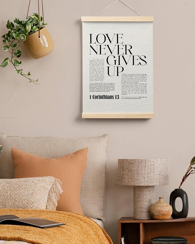 FGFK Christian 1 Corinthians 13 Wall Art Poster Hanger Frame, Bible Verses Wall decor, Black and White Religious Scripture Canvas Prints Framed Wall Decor for Home Office Church, 12x16 Inch
