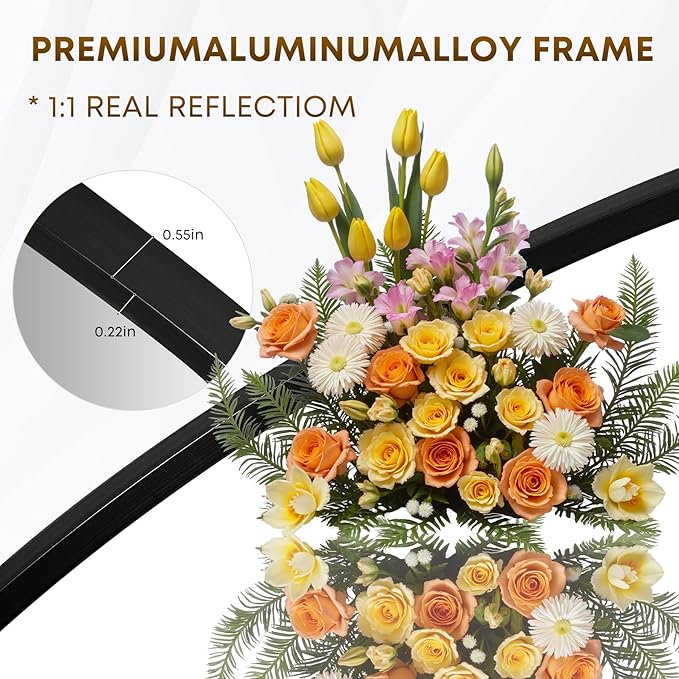 Round Mirror, Wall Mounted Circle Mirror with Brushed Metal Frame, Circular Mirrors for for Bathroom, Living Room, Vanity, Bedroom, Entryway, 20inch, Black