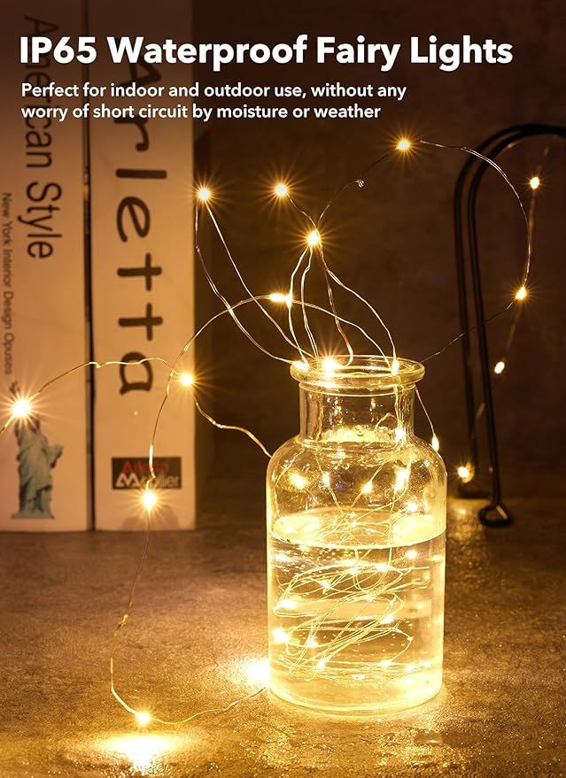 Brightown 24 Pack Fairy Lights Battery Operated - 7Ft 20 Led Mini String Lights Silver Wire Waterproof Firefly Starry DIY Lights for Bedroom Patio Wedding Party Christmas Decor (Warm White)