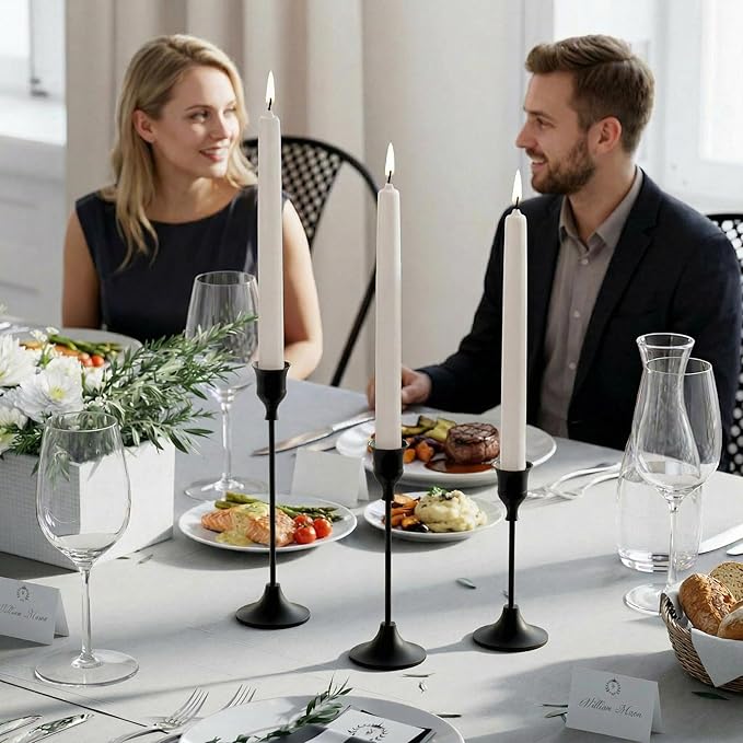 NLBTW Black Candlestick Holders Taper Candle Holders, Set of 3 Vintage Candle Sticks Holder Decor Used as Fireplace Mantel or Table Centerpieces for Wedding, Dinning, Party