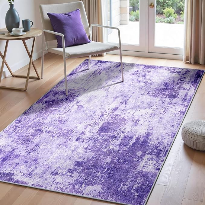 RELEANY Washable Area Rugs 3'x5' Non-Slip Modern Abstract Soft for Living Room Entryway Bedroom Nursery, Print Pattern, Purple Gray Pink White